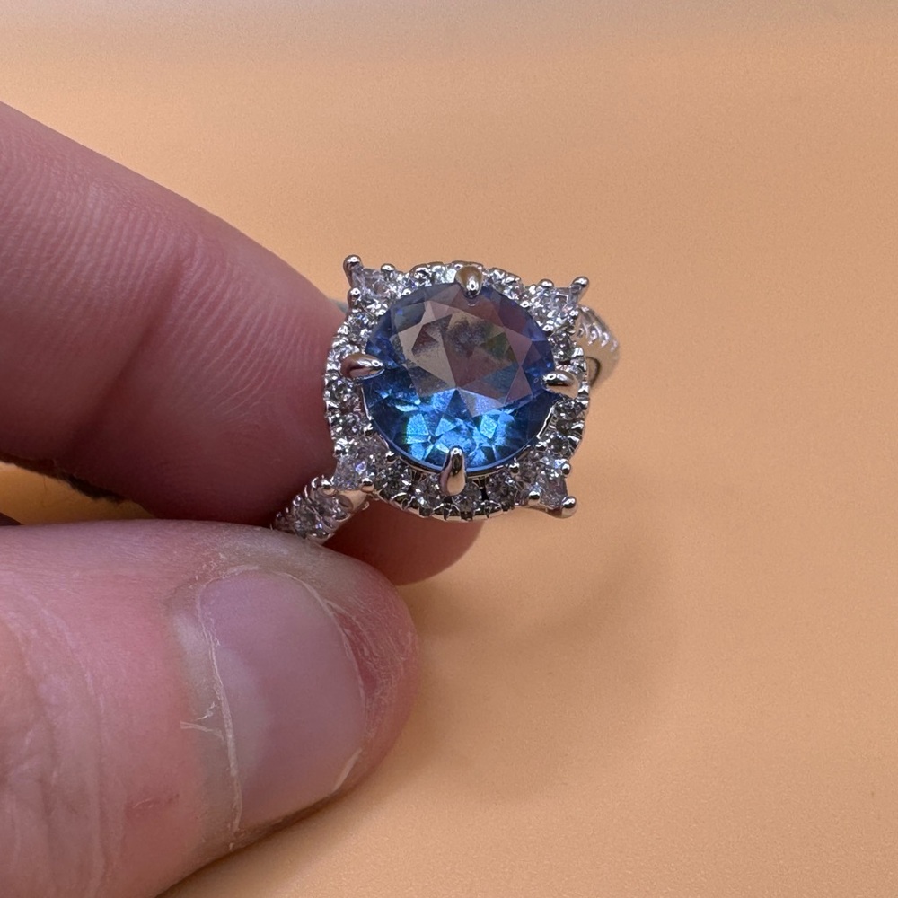 Bomb Party Silver Ring with Blue Stone and Accents